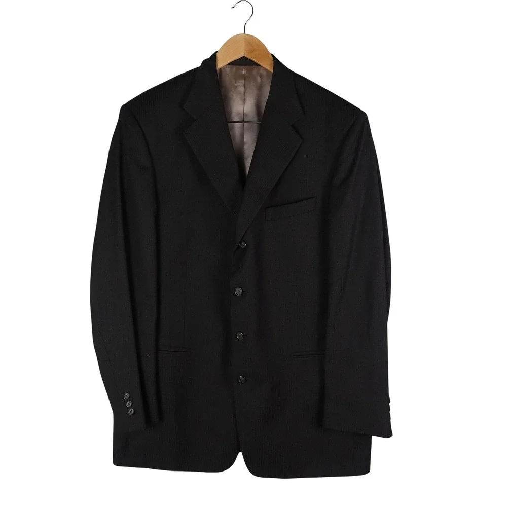 Monsieur by Givenchy Mens 44 Long Worsted Wool Pinstripe Blazer Jacket Black